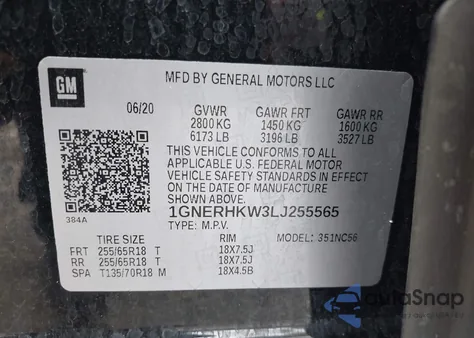 2020 Chevrolet Traverse Fwd Lt Leather from USA, damaged, VIN 1GNERHKW3LJ255565